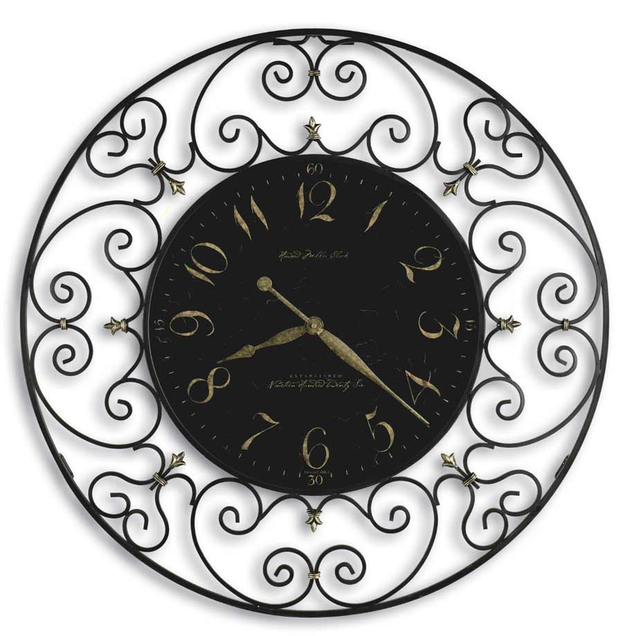 Big wall clock UVA with leaves wrought iron GOLD 