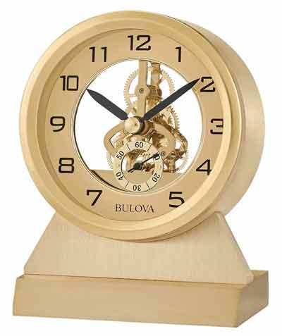 Bulova B1710 Golden Eye Skeleton Gear Desk Clock