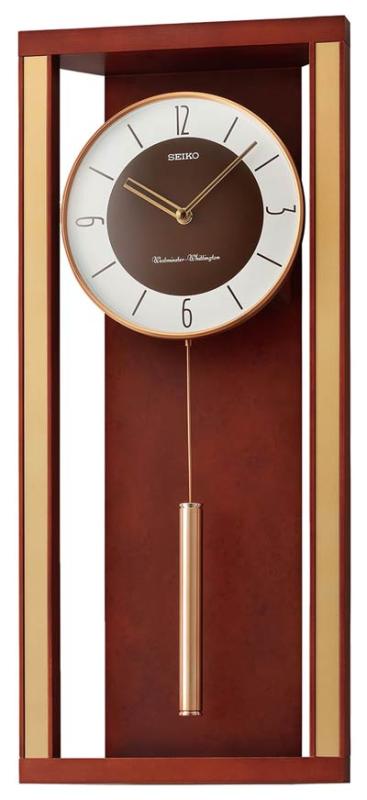 Seiko QXH068ZLH Cherry Mid-Century Modern Chiming Wall Clock